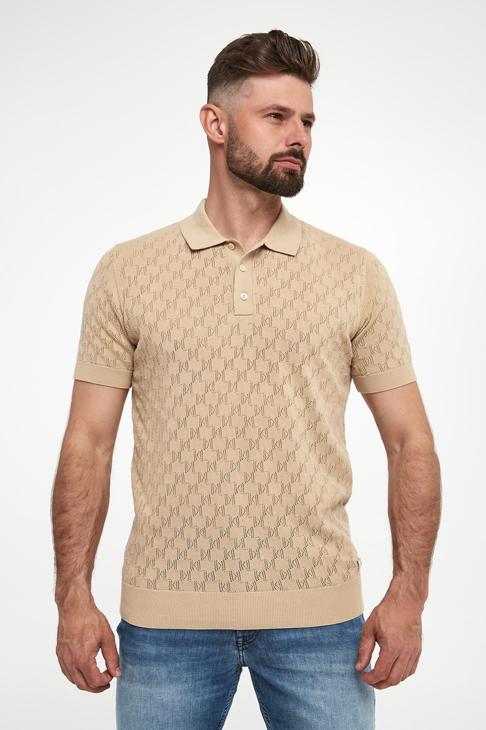 Polo męskie z dzianiny ażurowej KARL LAGERFELD