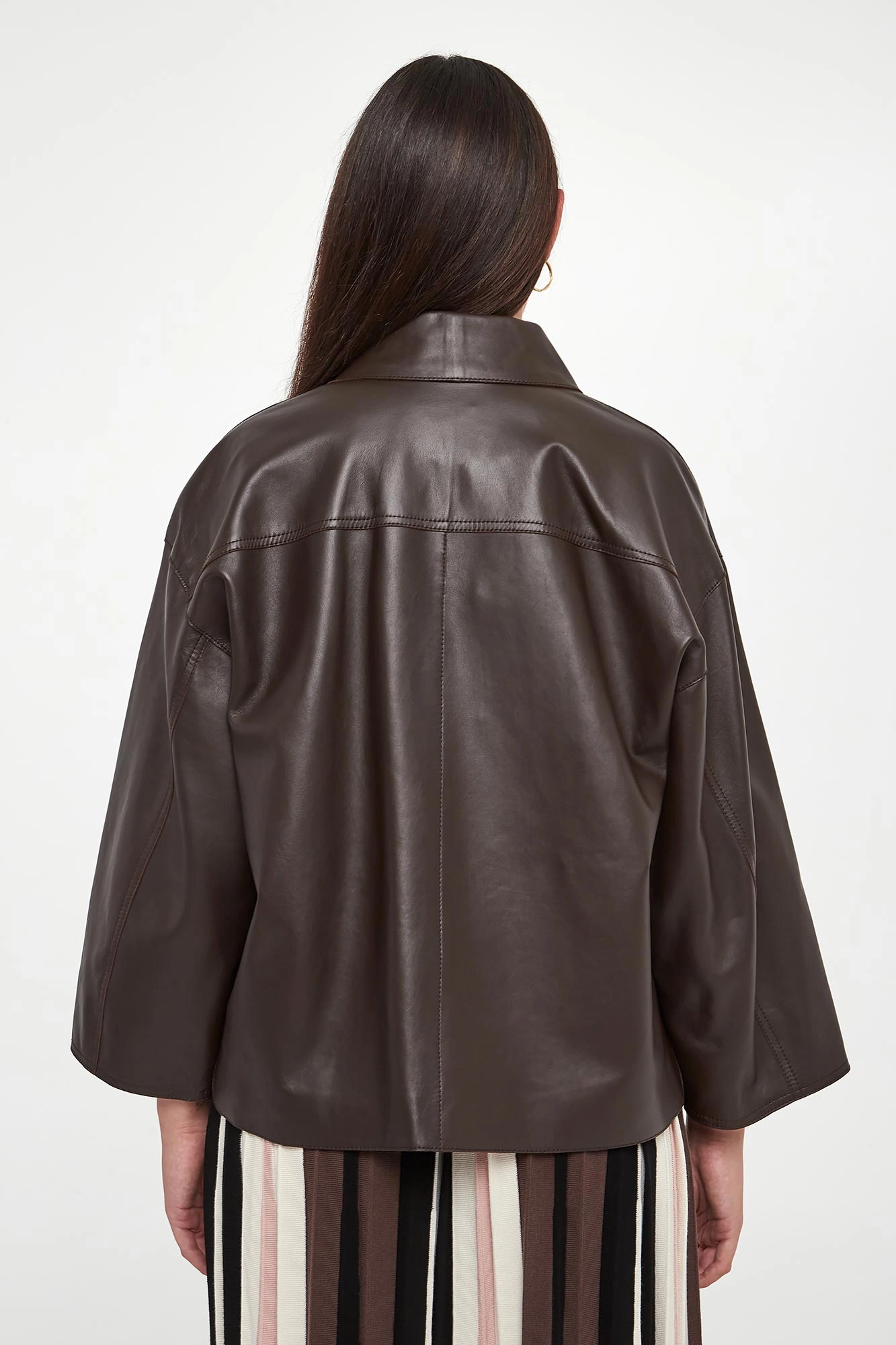 Kurtka damska skórzana Stecca WEEKEND MAX MARA Czekoladowy Relaxed