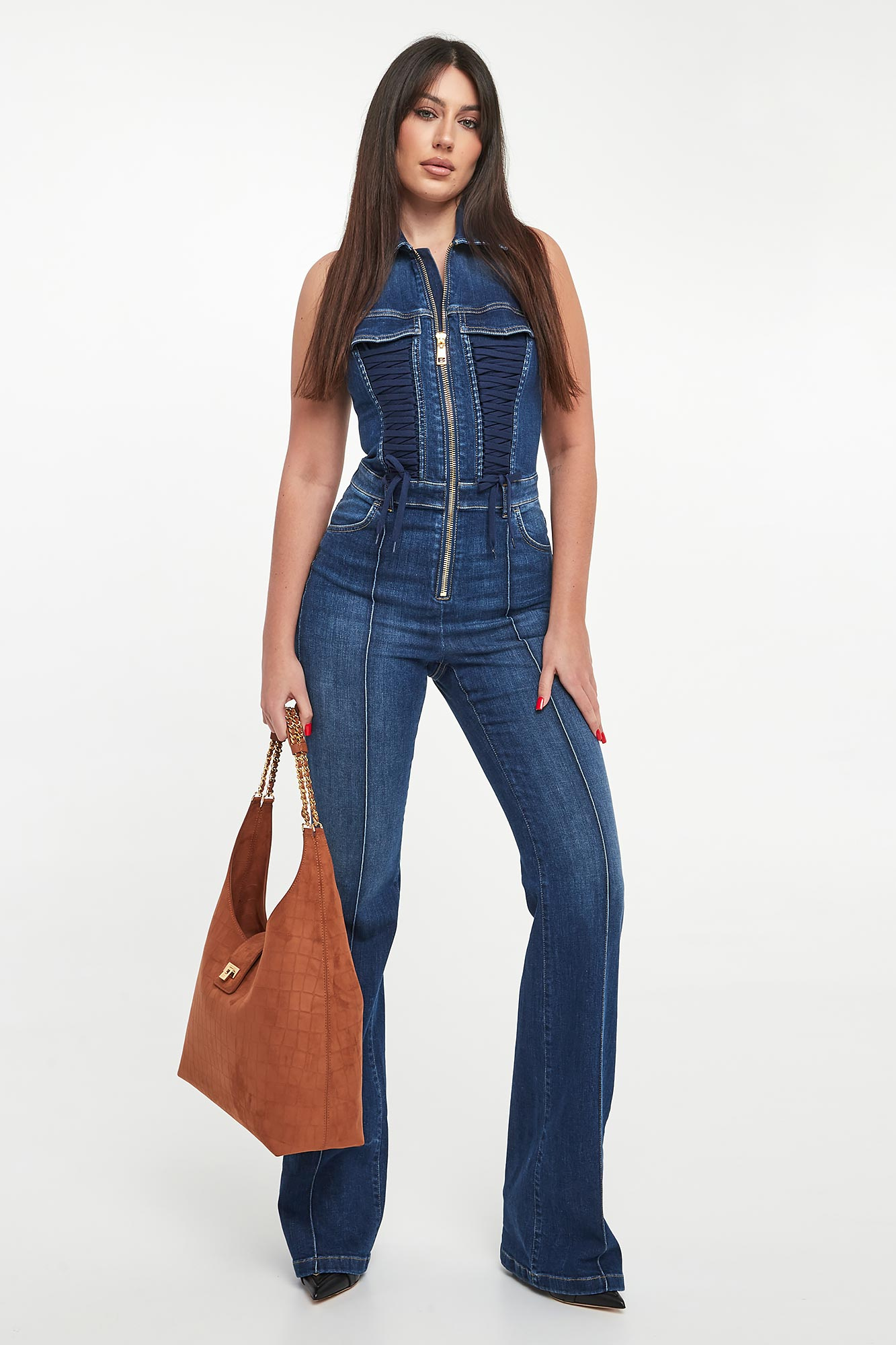 Kombinezon damski jeansowy ELISABETTA FRANCHI Niebieski  Slim