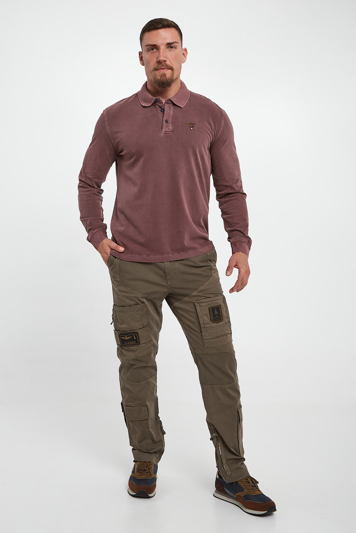 Longsleeve męski z kołnierzem polo AERONAUTICA MILITARE
