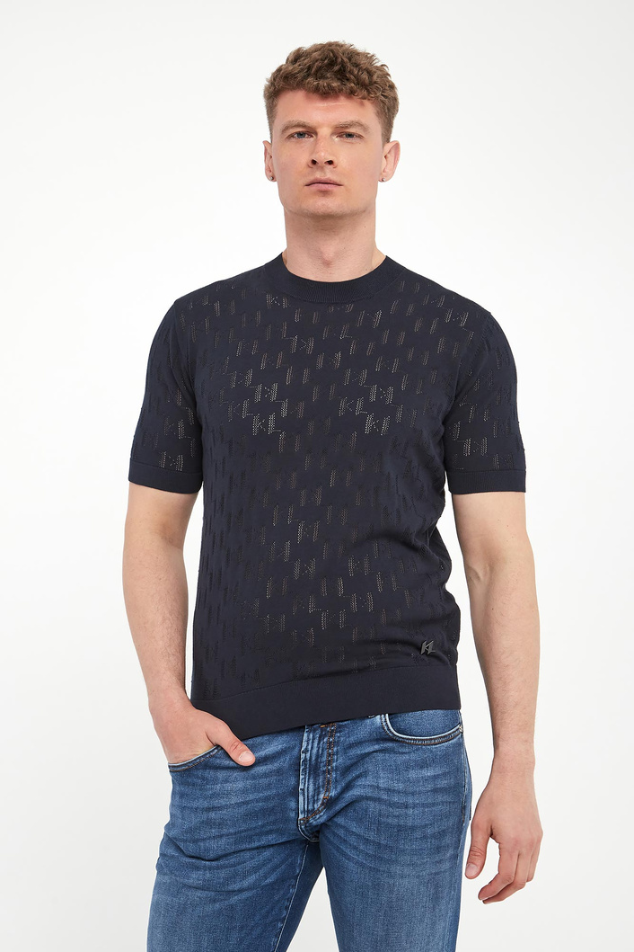 T-shirt męski z ażurowym logo KARL LAGERFELD