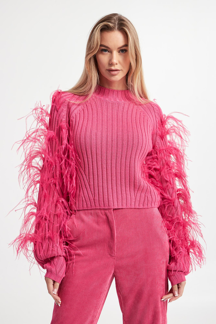 Sweter damski wełniany z piórami PATRIZIA PEPE