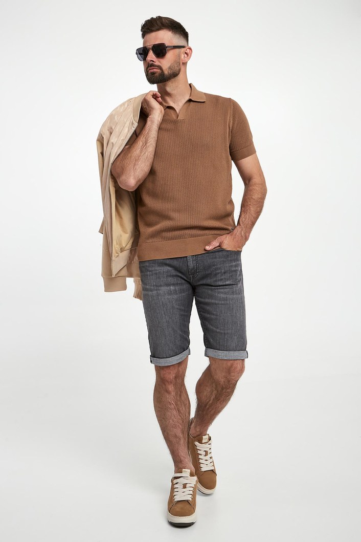 Polo męskie z dzianiny ażurowej KARL LAGERFELD