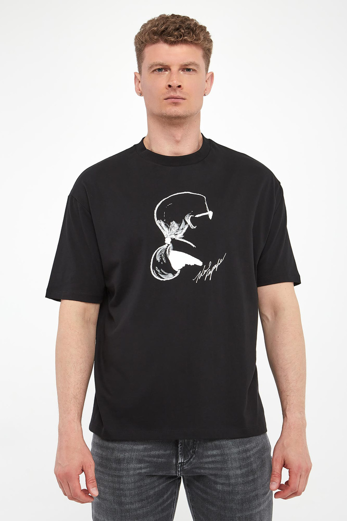 T-shirt męski z haftem KARL LAGERFELD