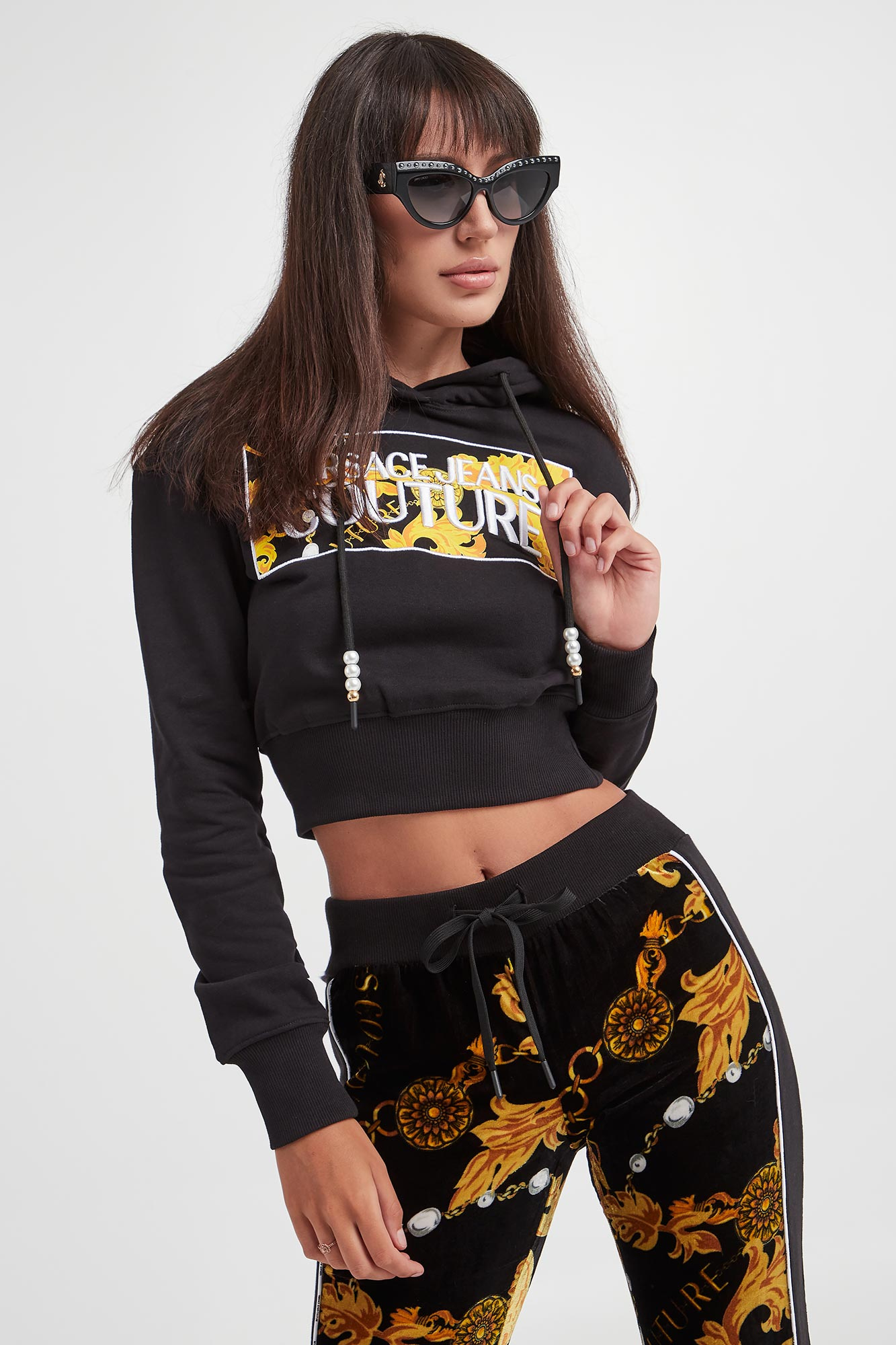 Bluza damska z kapturem VERSACE JEANS COUTURE Czarny Cropped