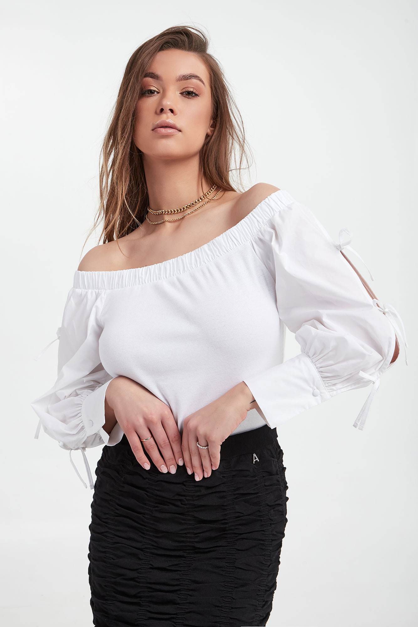Bluzka damska hiszpanka TWINSET ACTITUDE Biały Slim