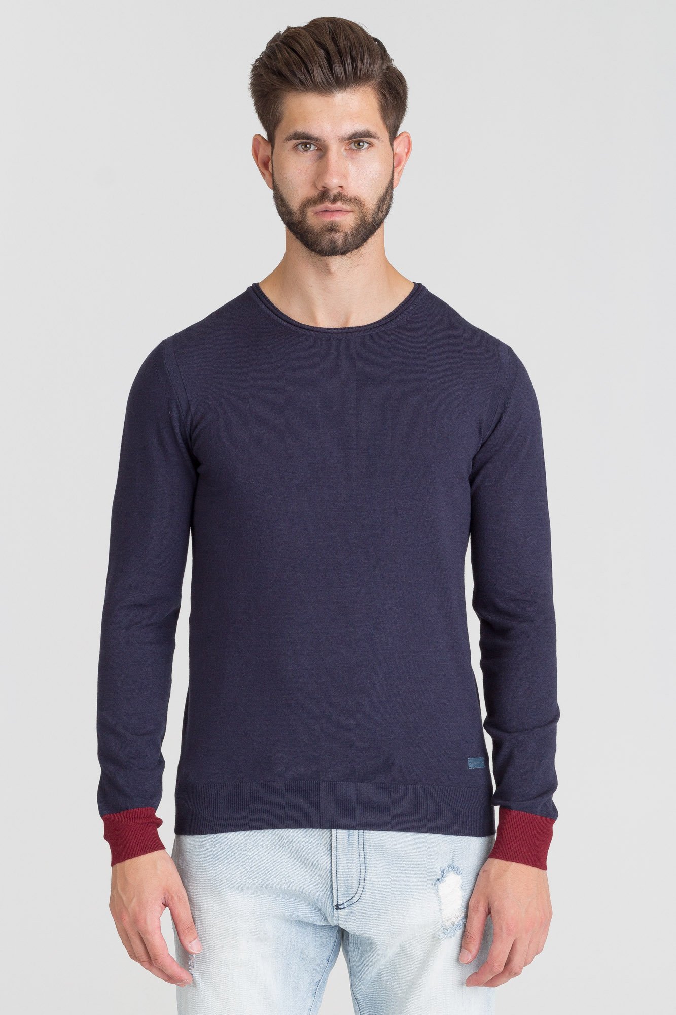 GRANATOWY SWETER TRUSSARDI JEANS Granatowy Regular | Marki Premium w ...