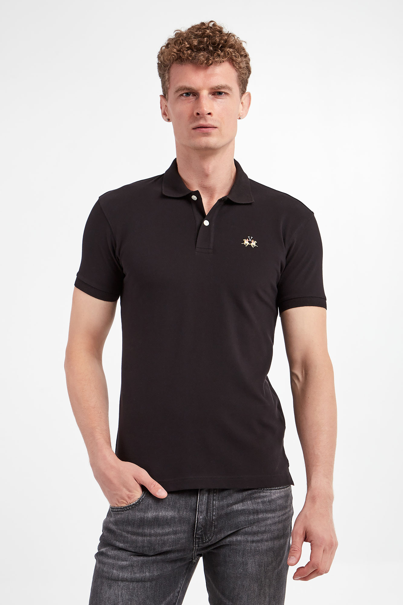 Polo LA MARTINA Czarny Slim CCMP02/PK001/09999 | Sklep Velpa.pl