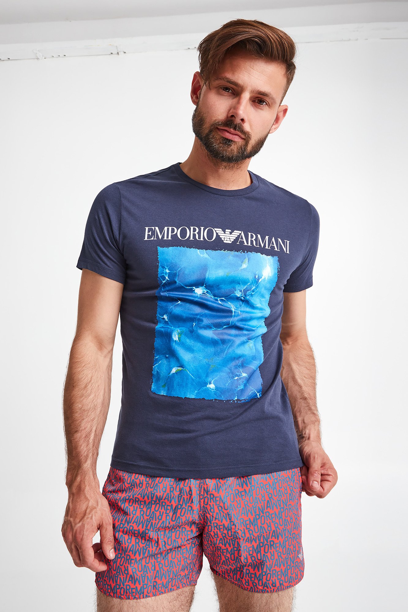 T SHIRT EMPORIO ARMANI SWIMWEAR Granatowy Regular 211818 1P468