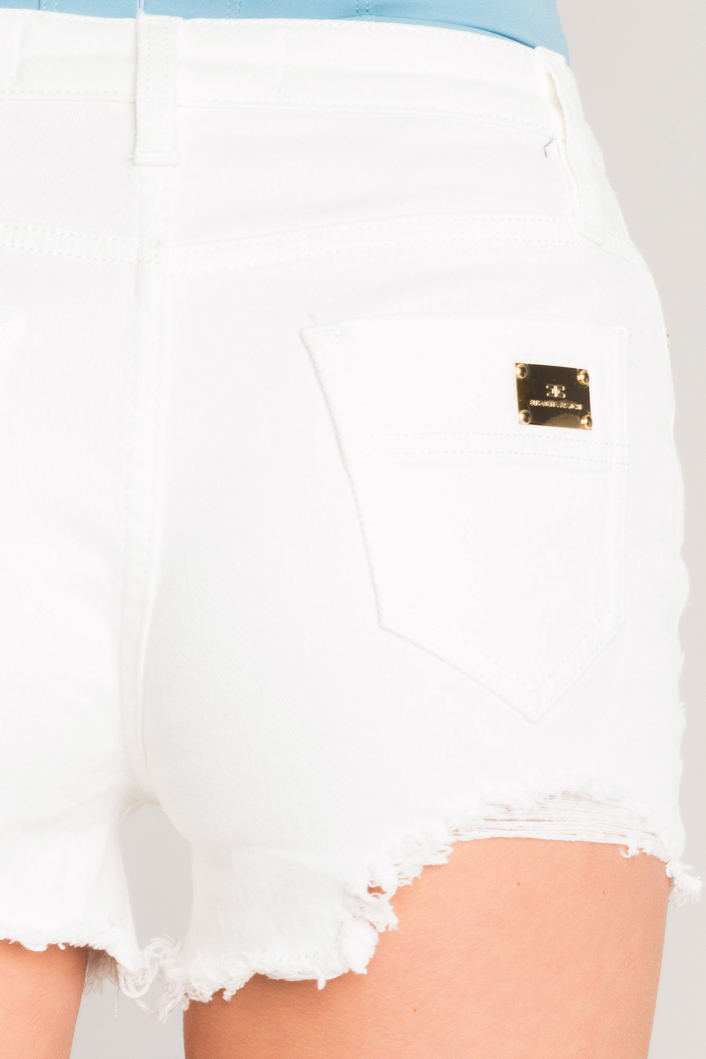 Białe szorty jeansowe Elisabetta Franchi z przetarciami