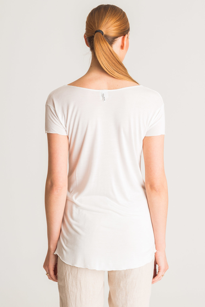 Biały t-shirt Deha ze srebrnym nadrukiem