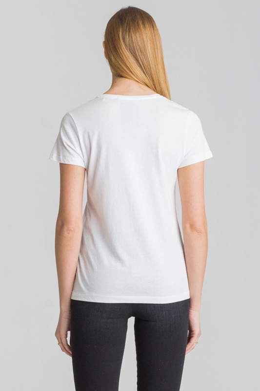 Biały t-shirt damski z biało-czarnym nadrukiem 