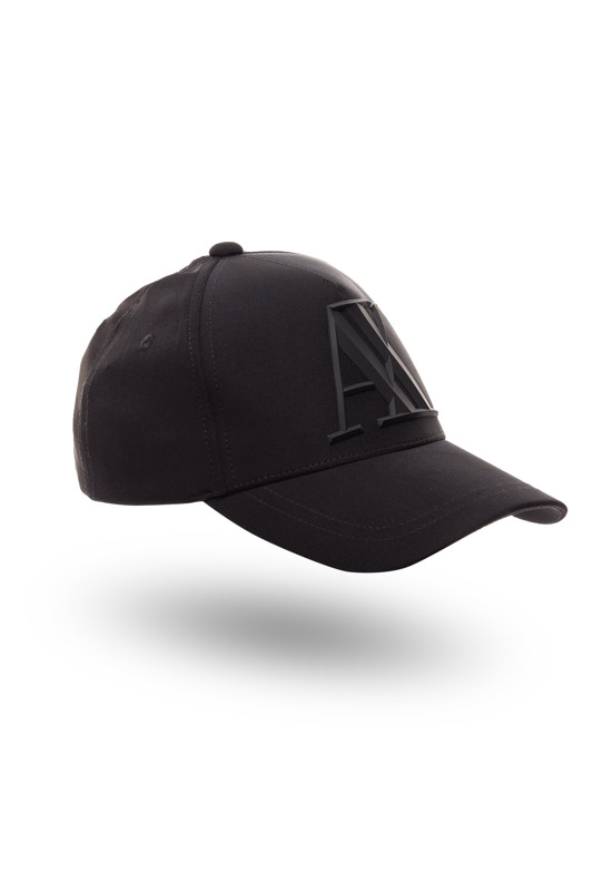 Czarna czapka z daszkiem i aplikacją marki 