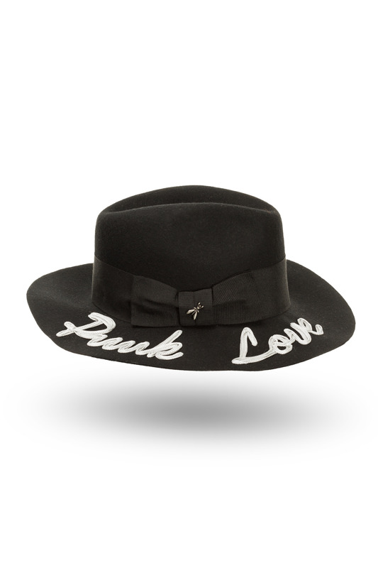 Czarny wełniany kapelusz z haftem 