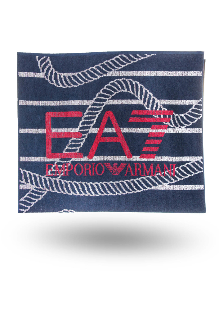Granatowy ręcznik EA7 z motywem marynistycznym