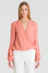 Różowa bluzka z długim rękawem Elisabetta Franchi z falbanką